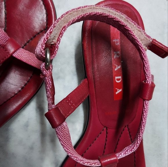 Authentic Prada Sandals Kitten Heels Size 38 6.5 Women's Good Used Condition Red - Picture 4 of 9